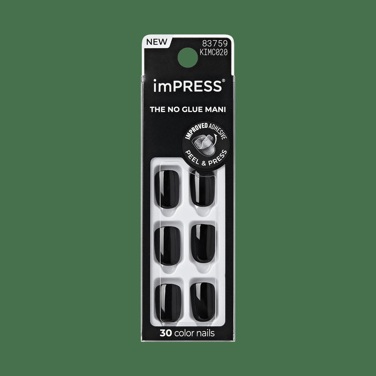 Impress Color No Glue Fake Press On Nails - All Black | Solid, Black, Short, Squoval, Manicure