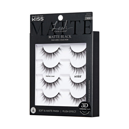 Kiss Lash Couture Matte Black False Eyelashes Multipack - Matte Linen | 4 Pairs, Strip Lashes, 10mm-14mm