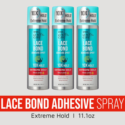 Kiss Colors & Care Lace Bond Adhesive Spray Extreme Hold Bundle - 11.1 oz. 3 Pack