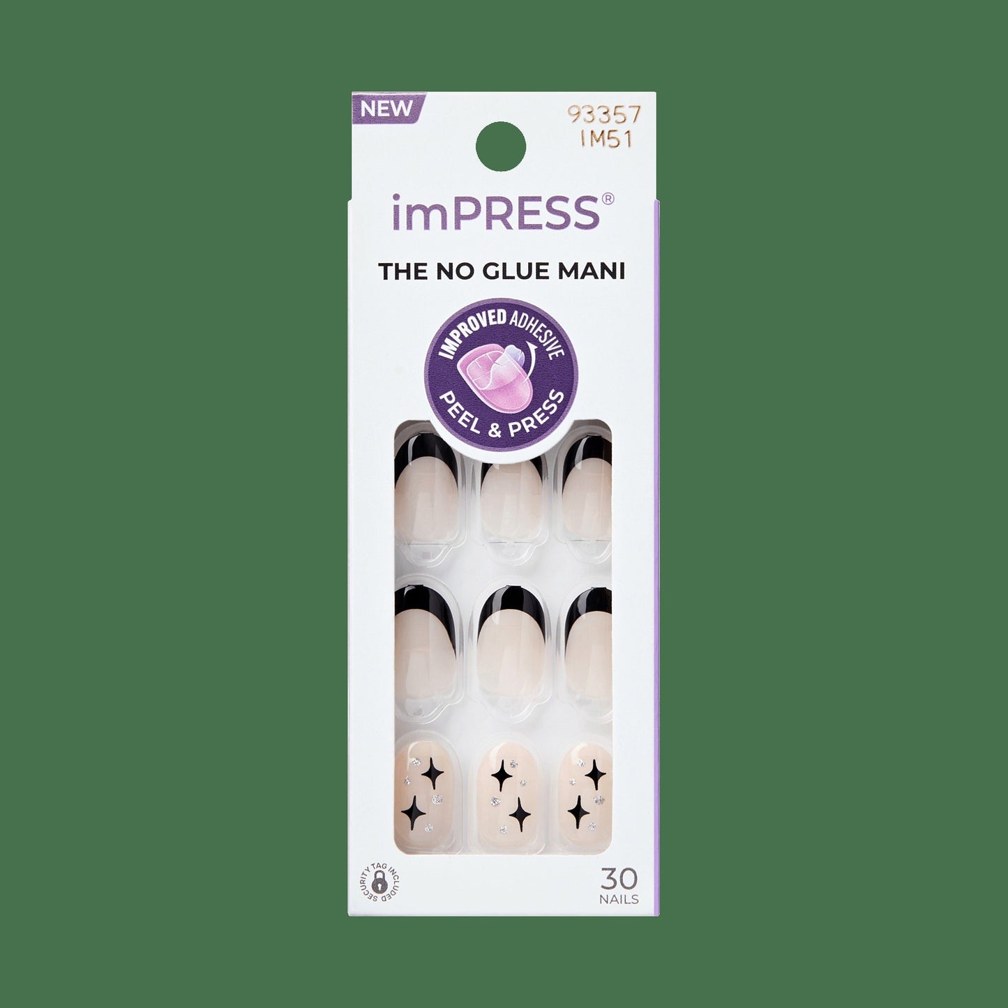 Impress Design No Glue Fake Press On Nails - Gold Ring | French Design, Black, Short, Oval, Manicure