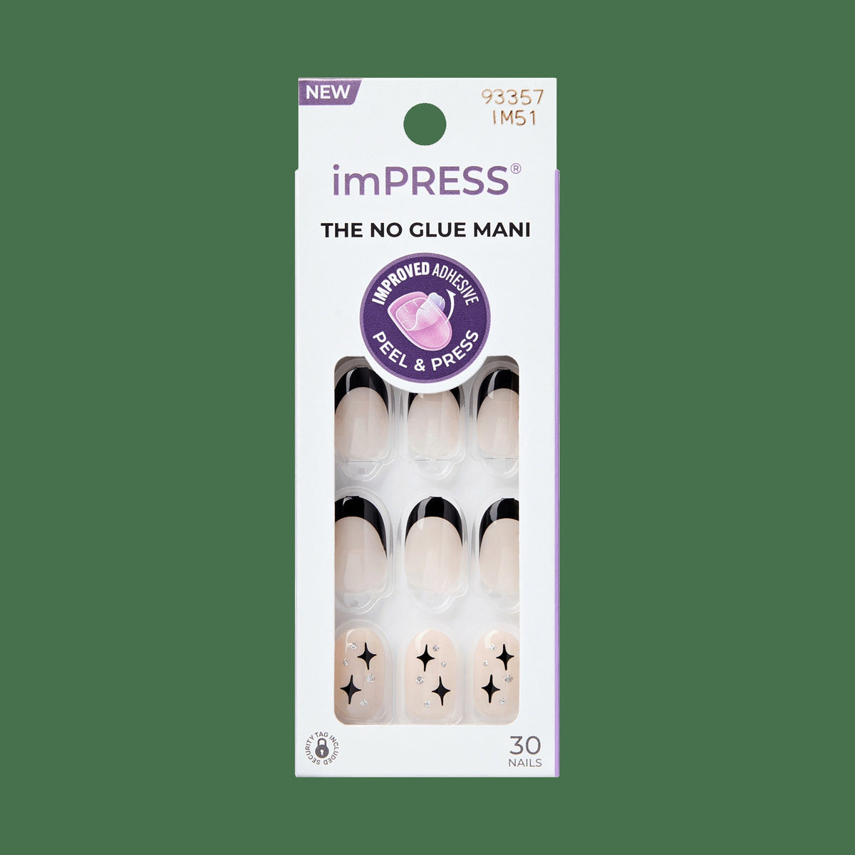 Impress Design No Glue Fake Press On Nails - Gold Ring | French Design, Black, Short, Oval, Manicure