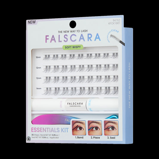 Falscara Soft Wispy Essentials Kit | DIY False Lash Extensions, Cluster Lash, Wispy Lashes, 36 Wisps, 8mm-12mm