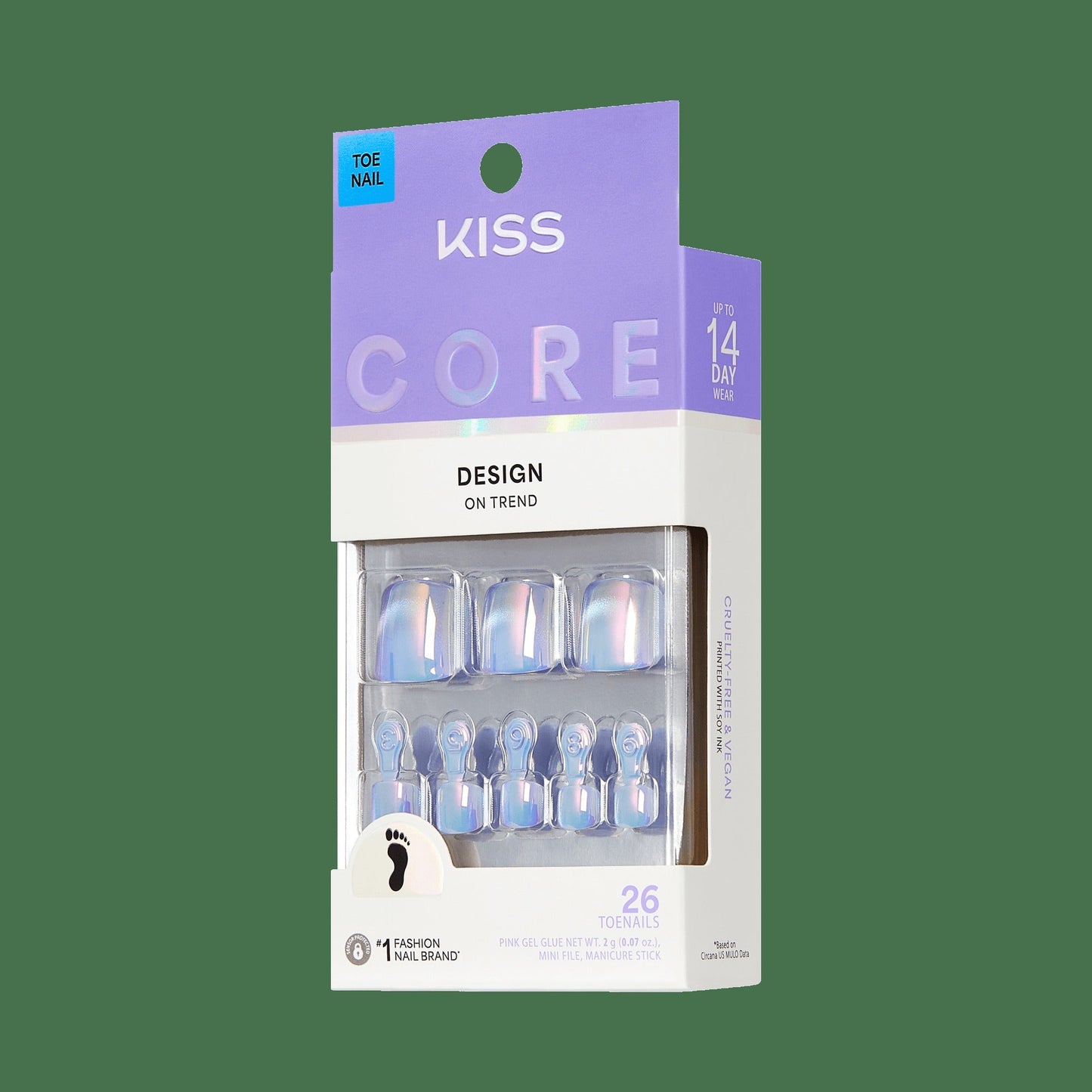 Kiss Core Magnetic Press On Fake Glue Toenails - Elation | Design, Blue, Short, Squoval, Pedicure