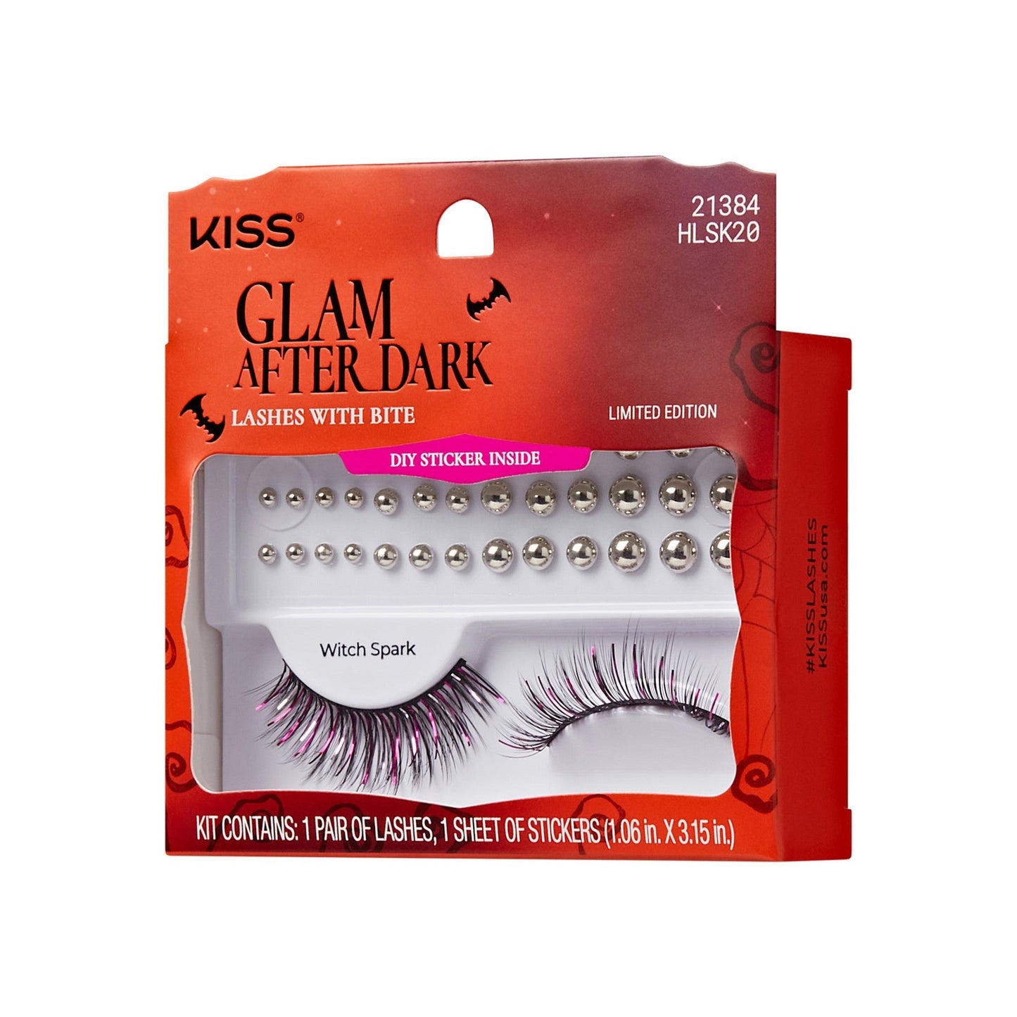 Kiss Halloween Decorated False Eyelashes & Gem Sticker - Witch Spark | 1 Pair, Strip Lashes, 12mm-15mm