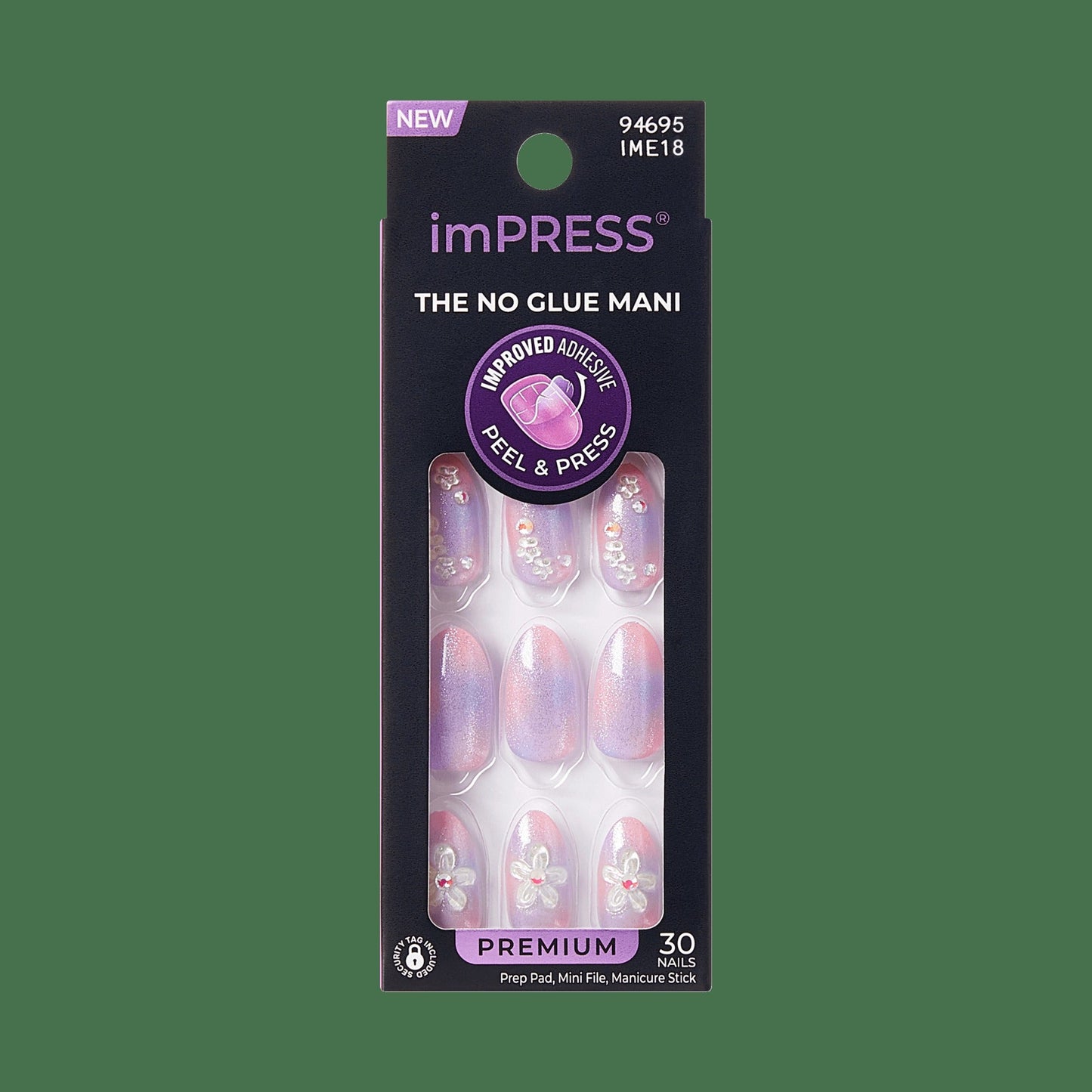 Impress Premium No Glue Fake Press On Nails - Pick Me First | 3D & Jewel Design, Multicolor, Medium, Oval, Manicure