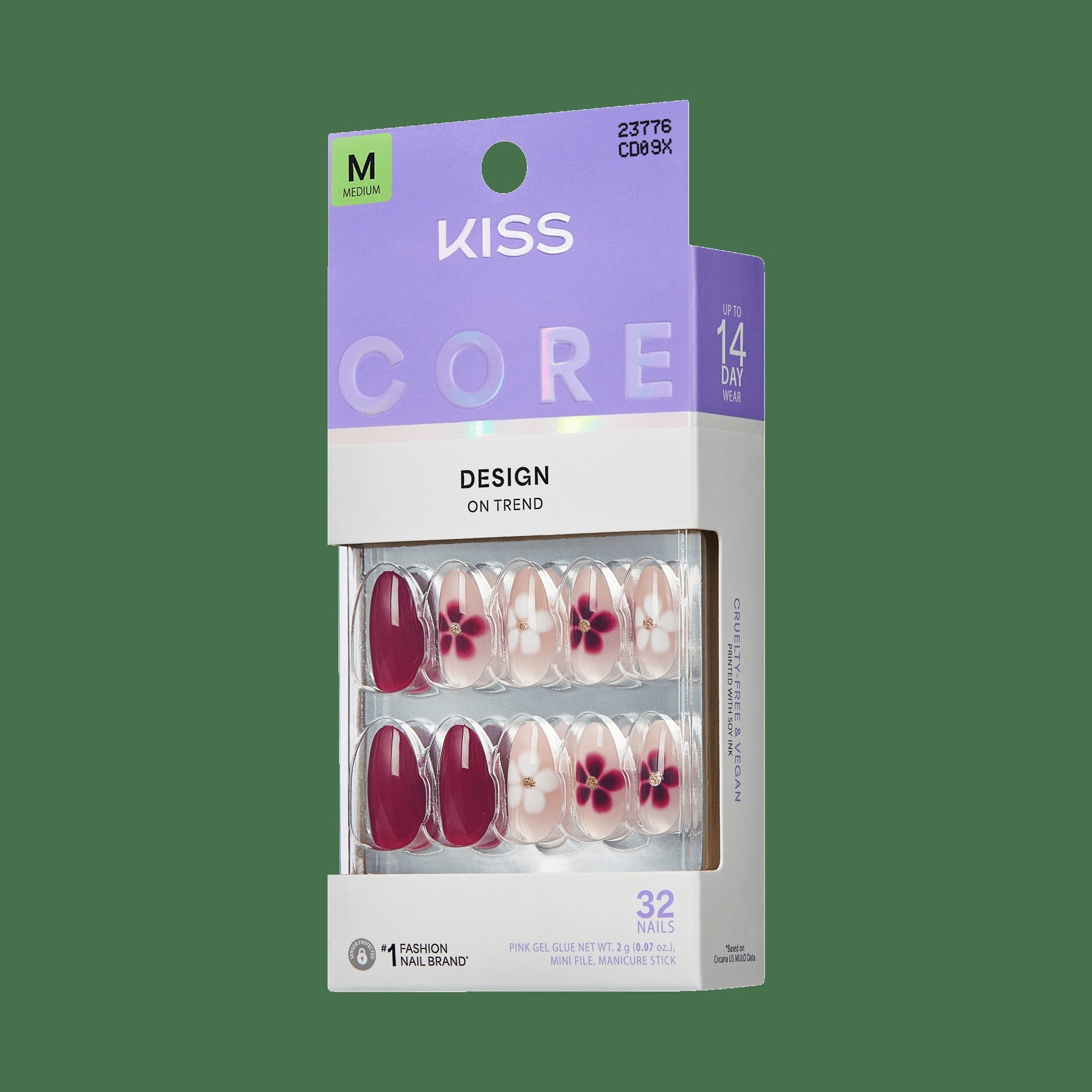 Kiss Core Design Press On Fake Glue Nails - Salted Caramel Crush | Design, Red, Medium, Almond