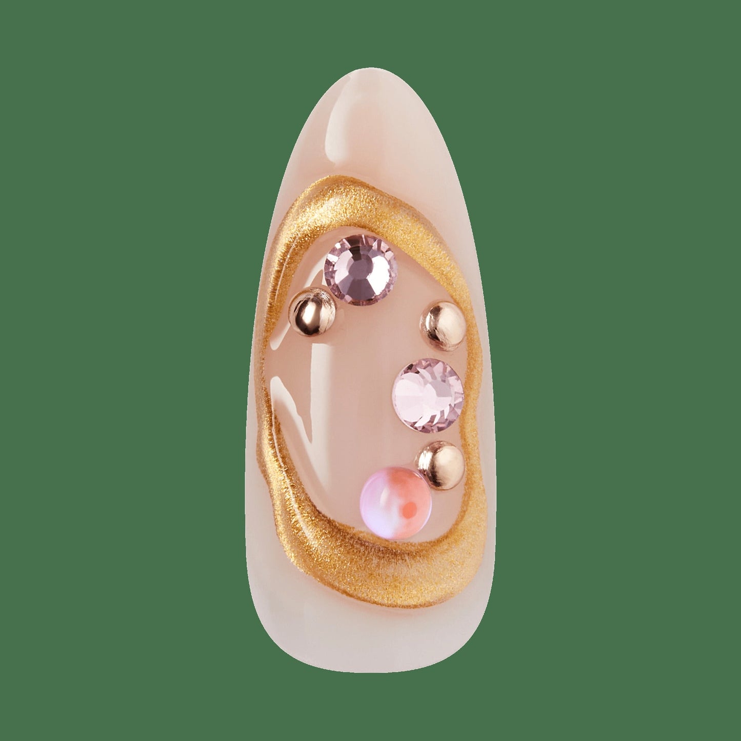 Kiss Luxe Press On Fake Glue Nails - Aurelia Meadow | 3D & Jewel Design, Pink, Long, Almond