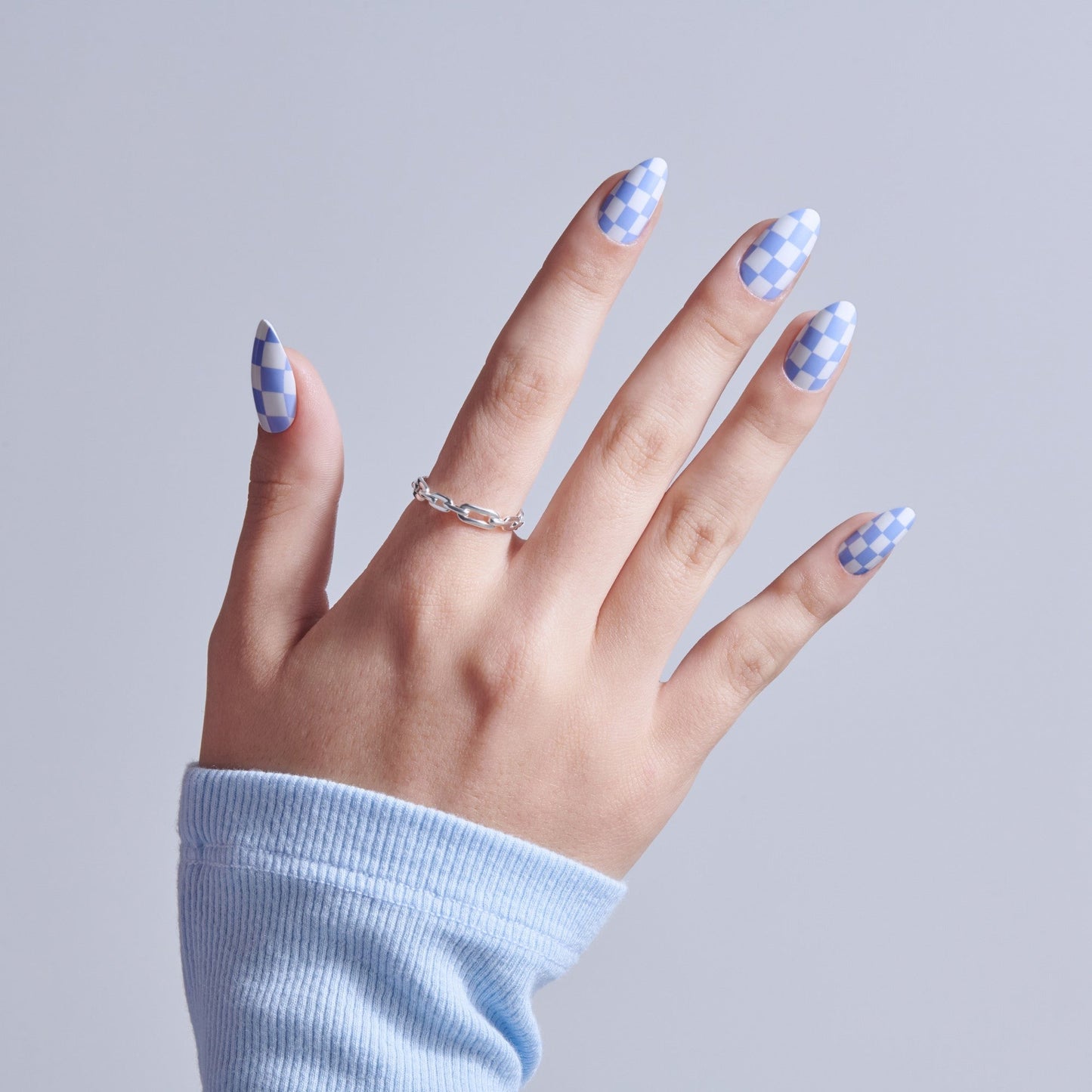 Kiss Core Design Press On Fake Glue Nails - Credit | Design, Blue, Medium, Almond