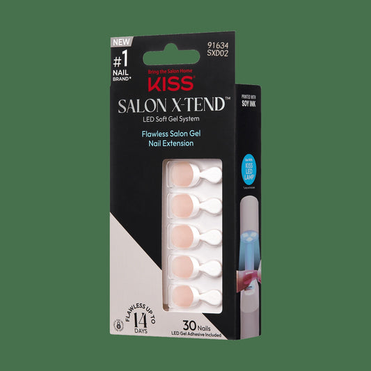 Kiss Salon X-tend Design Press On Soft Gel Nails - Nonsense | French, White, Short, Almond