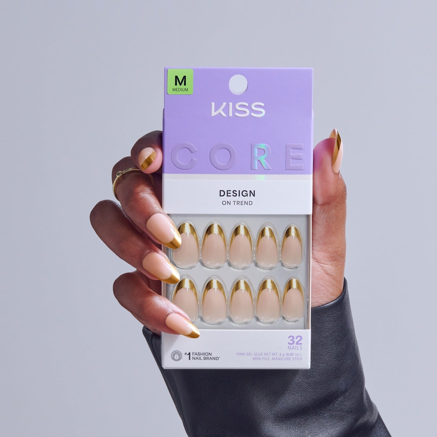 Kiss Core Design Press On Fake Glue Nails - Together | French, Gold, Medium, Almond