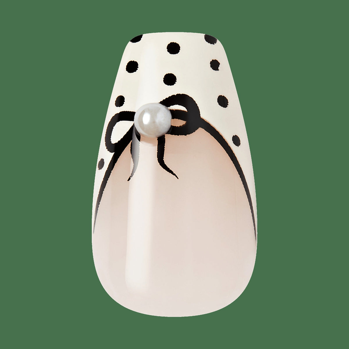 Impress Design No Glue Fake Press On Nails - Leafy | French Design, Black & White, Medium, Coffin, Manicure