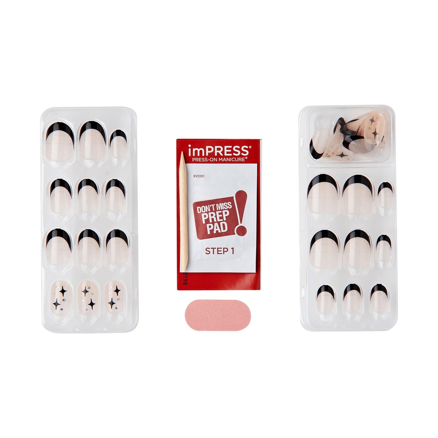 Impress Design No Glue Fake Press On Nails - Gold Ring | French Design, Black, Short, Oval, Manicure