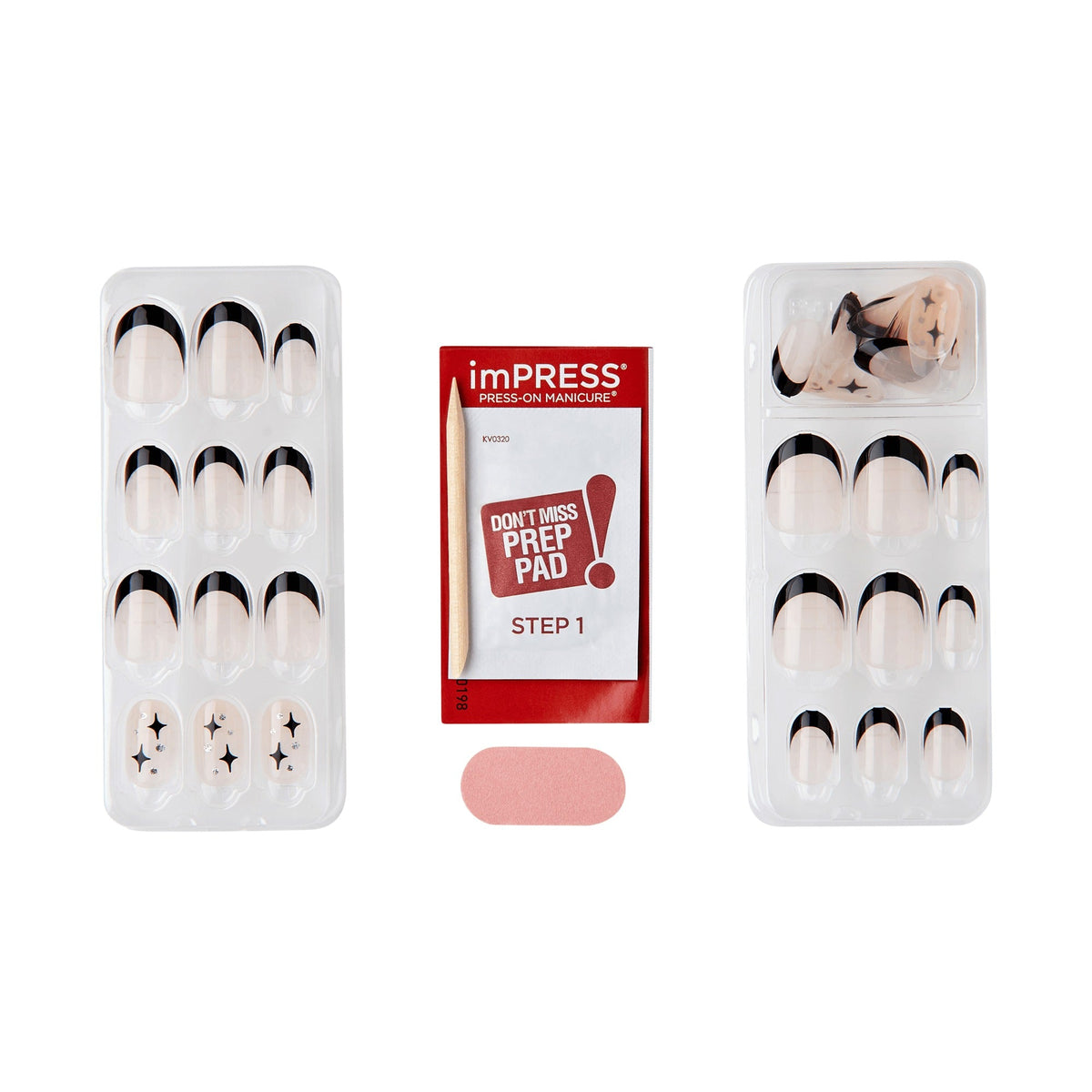 Impress Design No Glue Fake Press On Nails - Gold Ring | French Design, Black, Short, Oval, Manicure