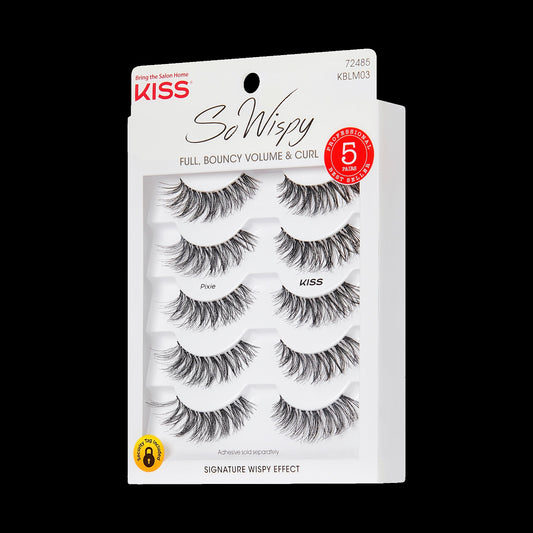 Kiss So Wispy False Eyelashes Multipack - Pixie | 5 Pairs, Strip Lashes, 12mm