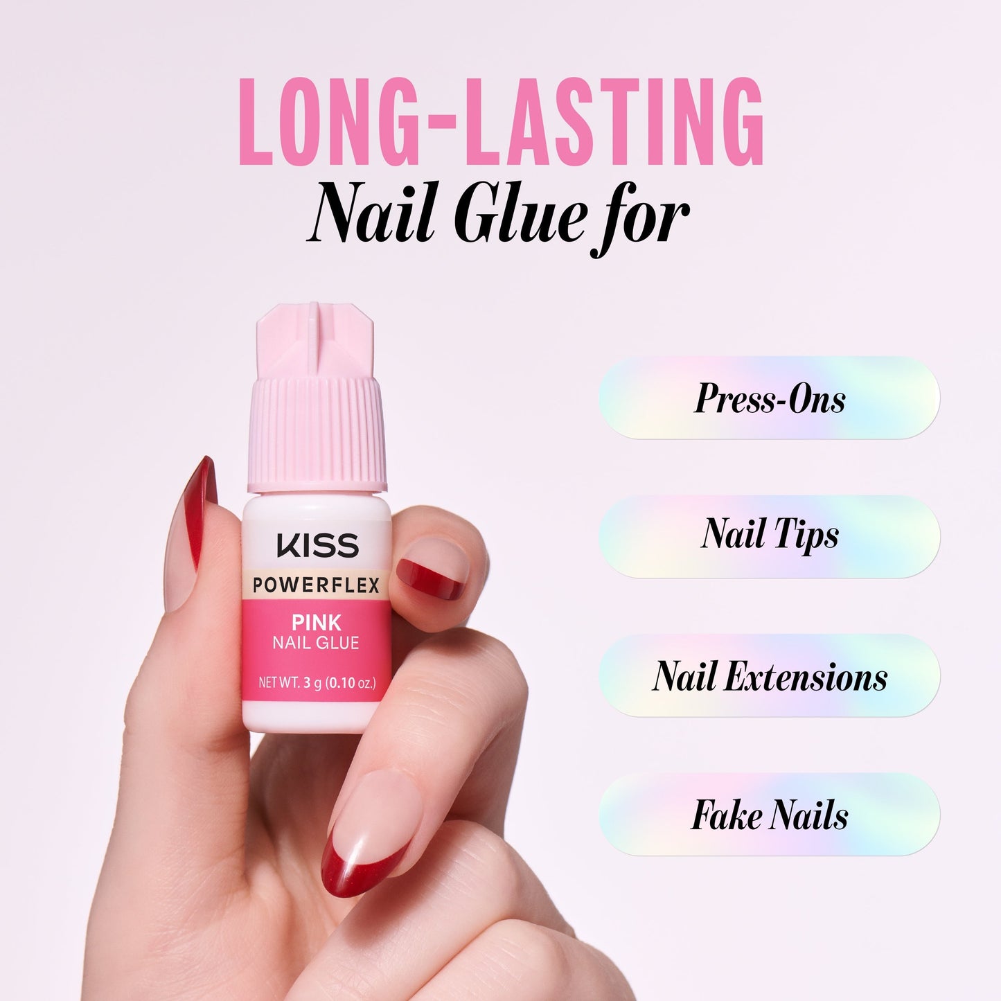 Kiss PowerFlex Pink Fake Nail Glue - 0.10 oz. | Nail Adhesive, Press-On Glue, Pink Tint, Strong Hold