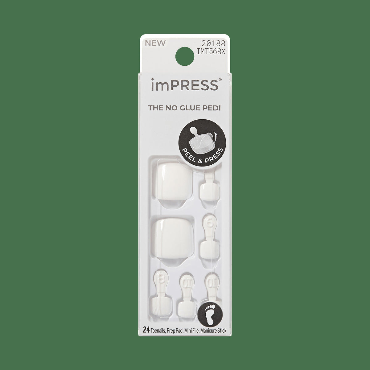 Impress Color No Glue Fake Press On Toenails - Feel The Beat | Solid, White, Short, Squoval, Pedicure