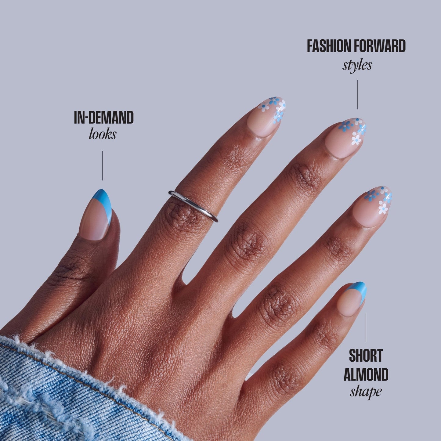 Kiss Core Design Press On Fake Glue Nails - Tune | Design, Blue, Short, Almond