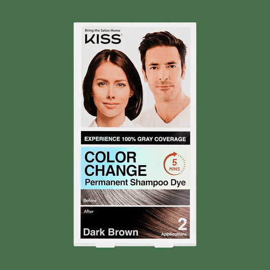 Kiss Colors & Care Color Change Permanent Shampoo Dye - Dark Brown | Permanent Shampoo Dye, Clarifying Shampoo, Sulfate-Free, Hair Color
