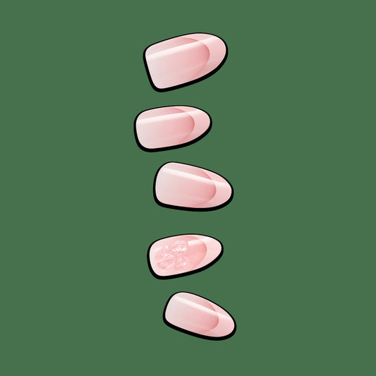 Impress Design No Glue Fake Press On Nails - Glow Muse | 3D & Jewel French Design, Pink, Medium, Coffin, Manicure