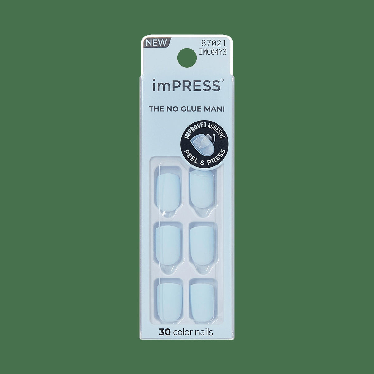 Impress Color No Glue Fake Press On Nails - Blue Sky | Solid, Blue, Short, Squoval, Manicure