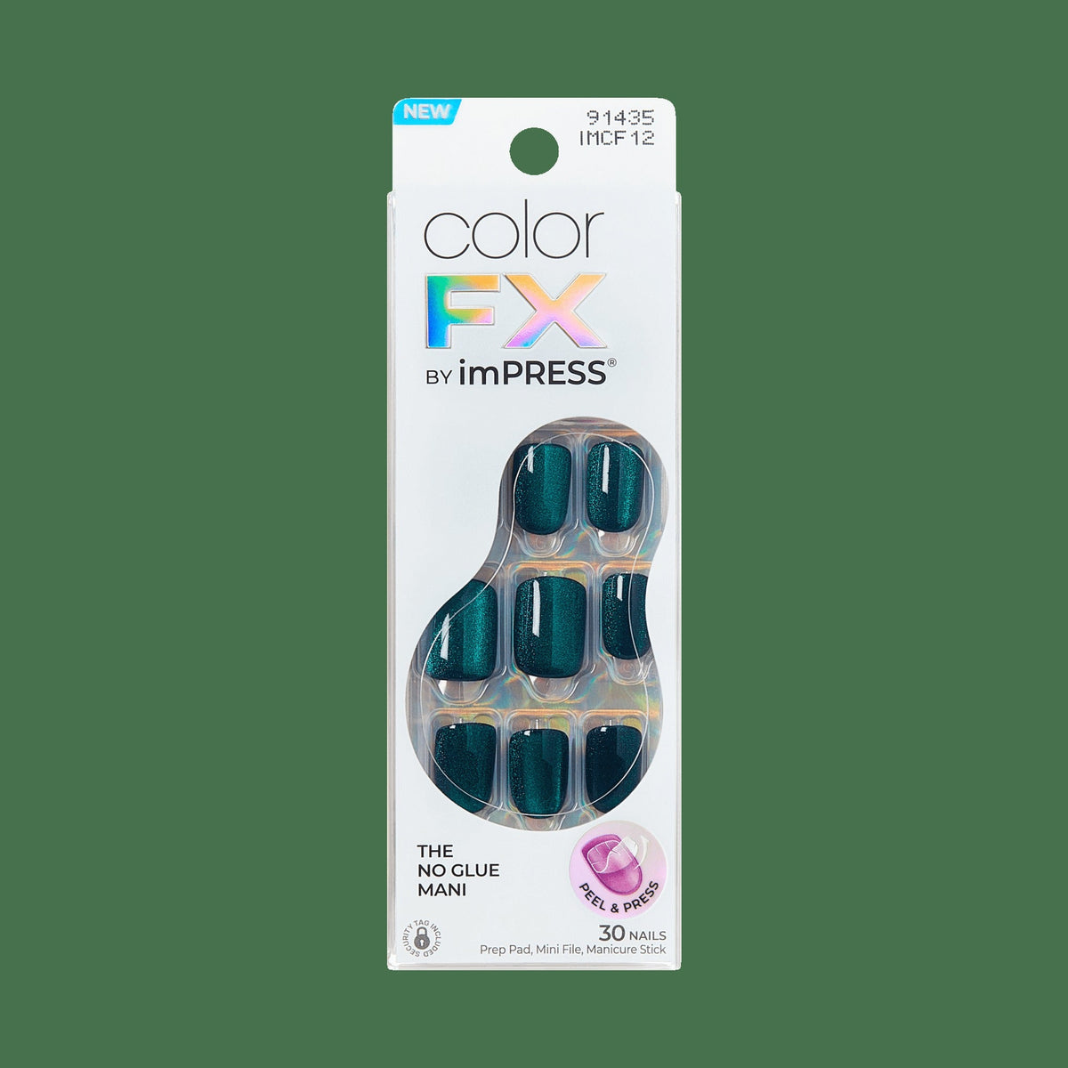 colorFX by Impress No Glue Fake Press On Nails - Better Things | Solid, Green, Short, Squoval, Manicure