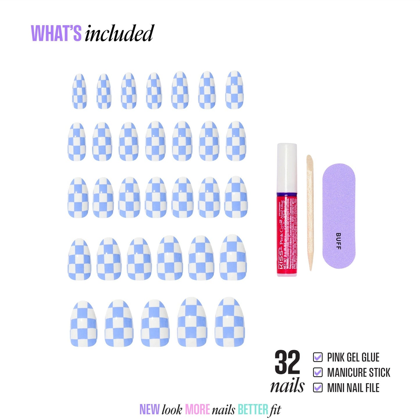 Kiss Core Design Press On Fake Glue Nails - Credit | Design, Blue, Medium, Almond