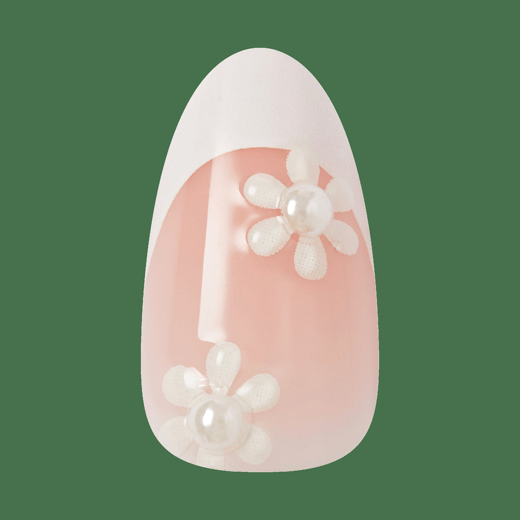 Kiss Glam Jeweled Press On Fake Glue Nails - Crystal Bloom | 3D & Jeweled French Design, White, Medium, Almond