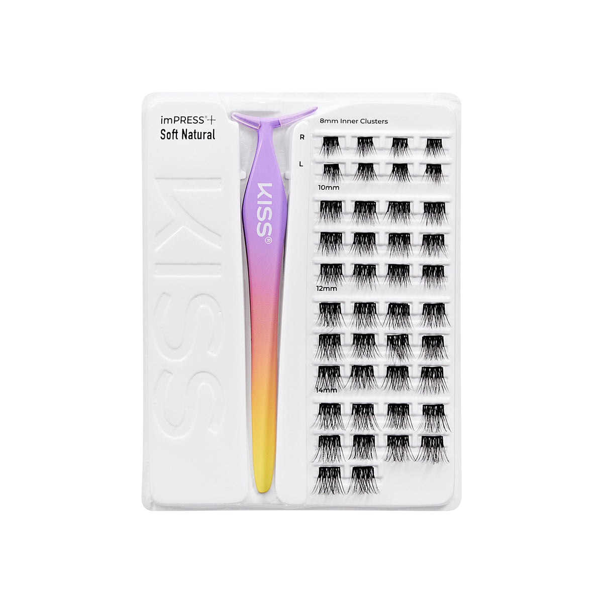 Impress+ Pre-Glued False Eyelashes Starter Kit - Soft Natural | 42 Lash Clusters, With Applicator, Includes Inner Clusters, 8mm-14mm