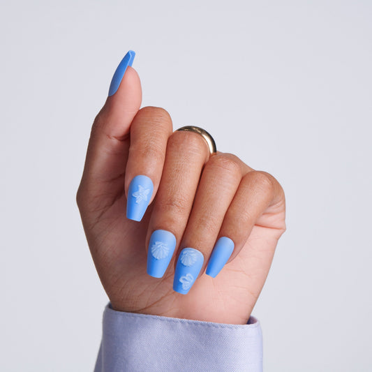 Kiss Glam Jeweled Press On Fake Glue Nails - Sunseeker | 3D & Jewel Design, Blue, Medium, Coffin