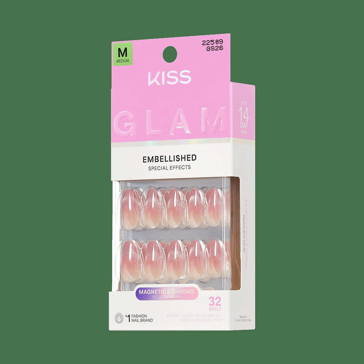 Kiss Glam Embellished Press On Fake Glue Nails - Stardust Wonder | Design, Pink, Medium, Almond