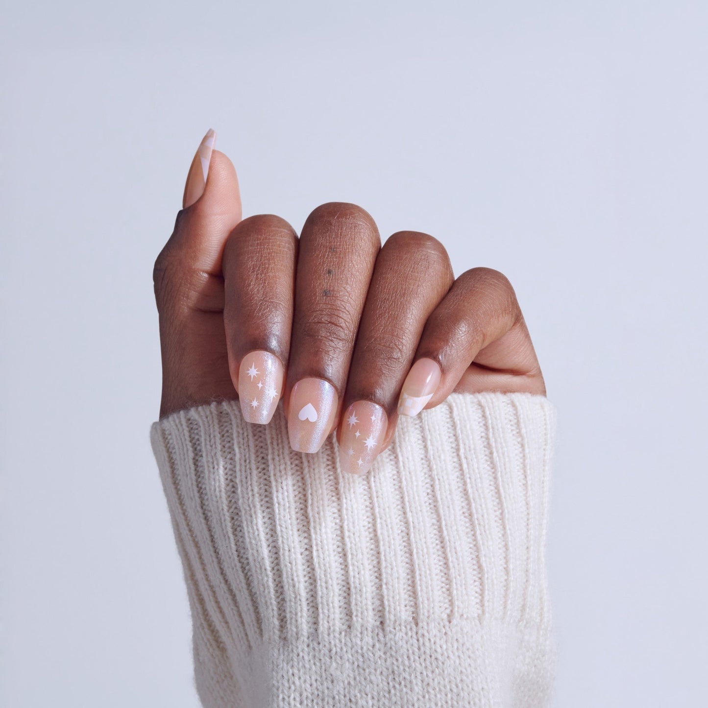 Kiss Core Design Press On Fake Glue Nails - Cheers | French Design, Neutral, Short, Coffin