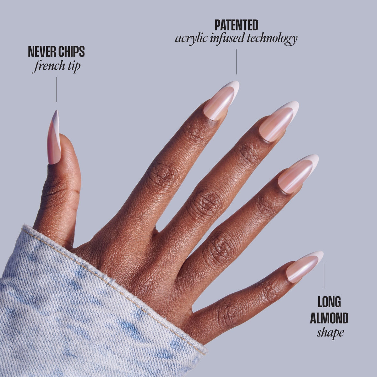 Kiss Core French Press On Fake Glue Nails - Fascinating | French Tips, White, Long, Almond