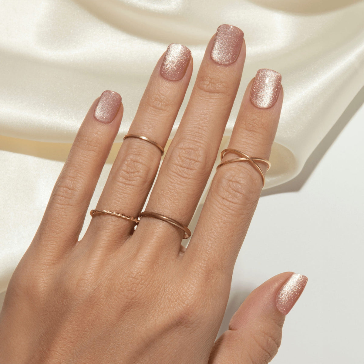 colorFX by Impress No Glue Fake Press On Nails - Starstruck | Solid, Beige, Short, Squoval, Manicure