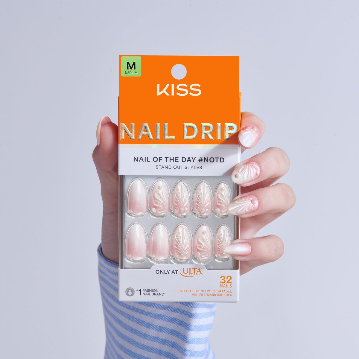 Kiss Nail Drip Press On Fake Glue Nails - Happy Grove | 3D & Jewel Design, Pink, Medium, Almond