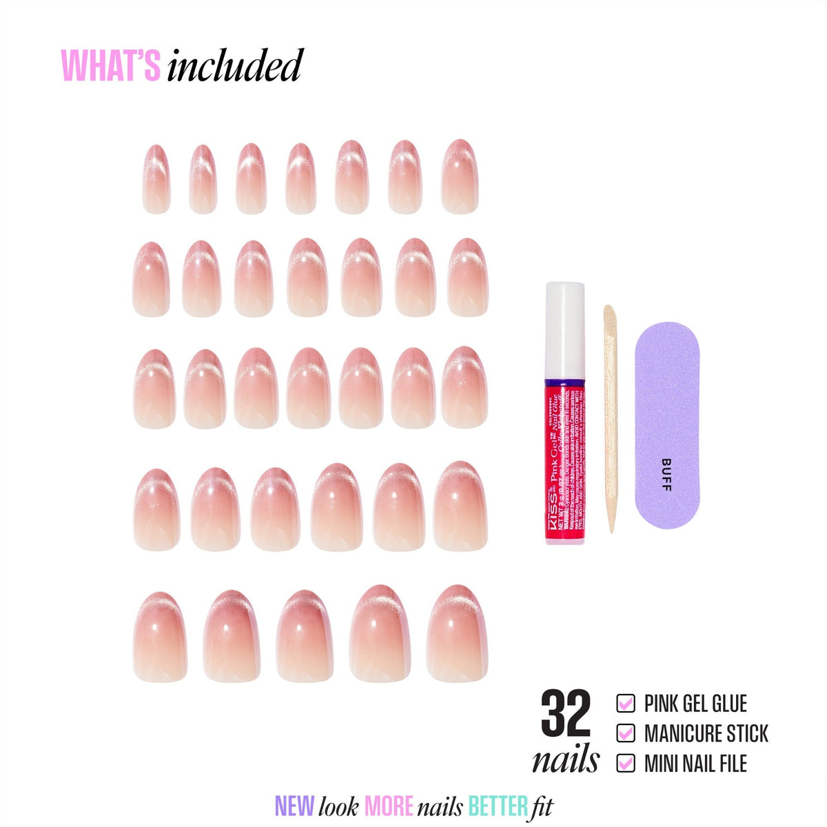 Kiss Glam Embellished Press On Fake Glue Nails - Stardust Wonder | Design, Pink, Medium, Almond