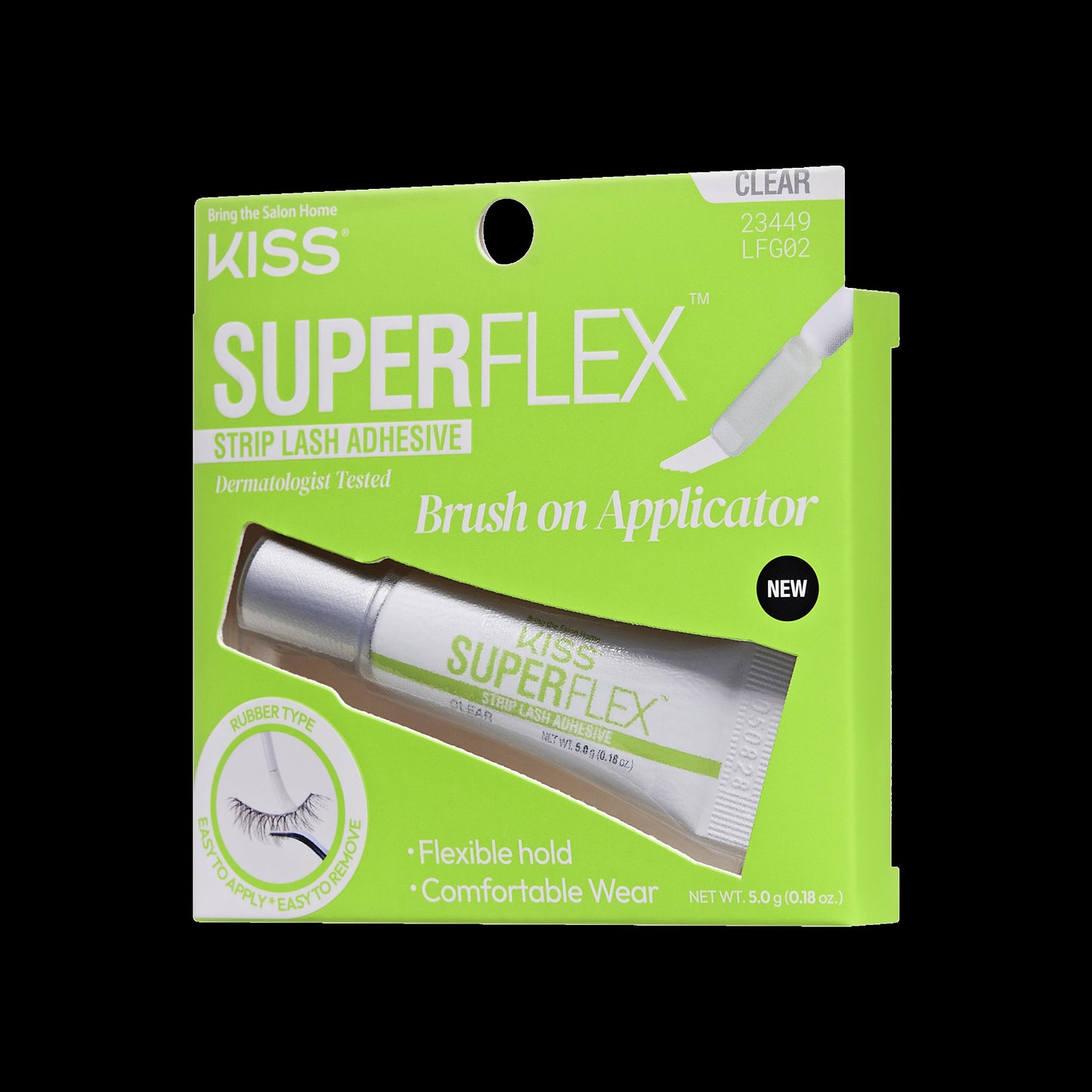 Kiss SuperFlex Latex Strip Lash Adhesive - Clear | False Eyelash Glue, Strip Lash Adhesive, Brush on Applicator