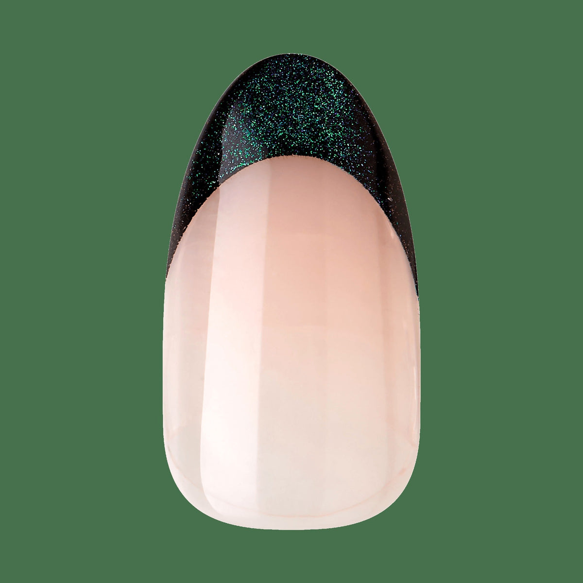 Impress Premium No Glue Fake Press On Nails - Visions | 3D & Jewel French, Metallic Green, Medium, Almond, Manicure