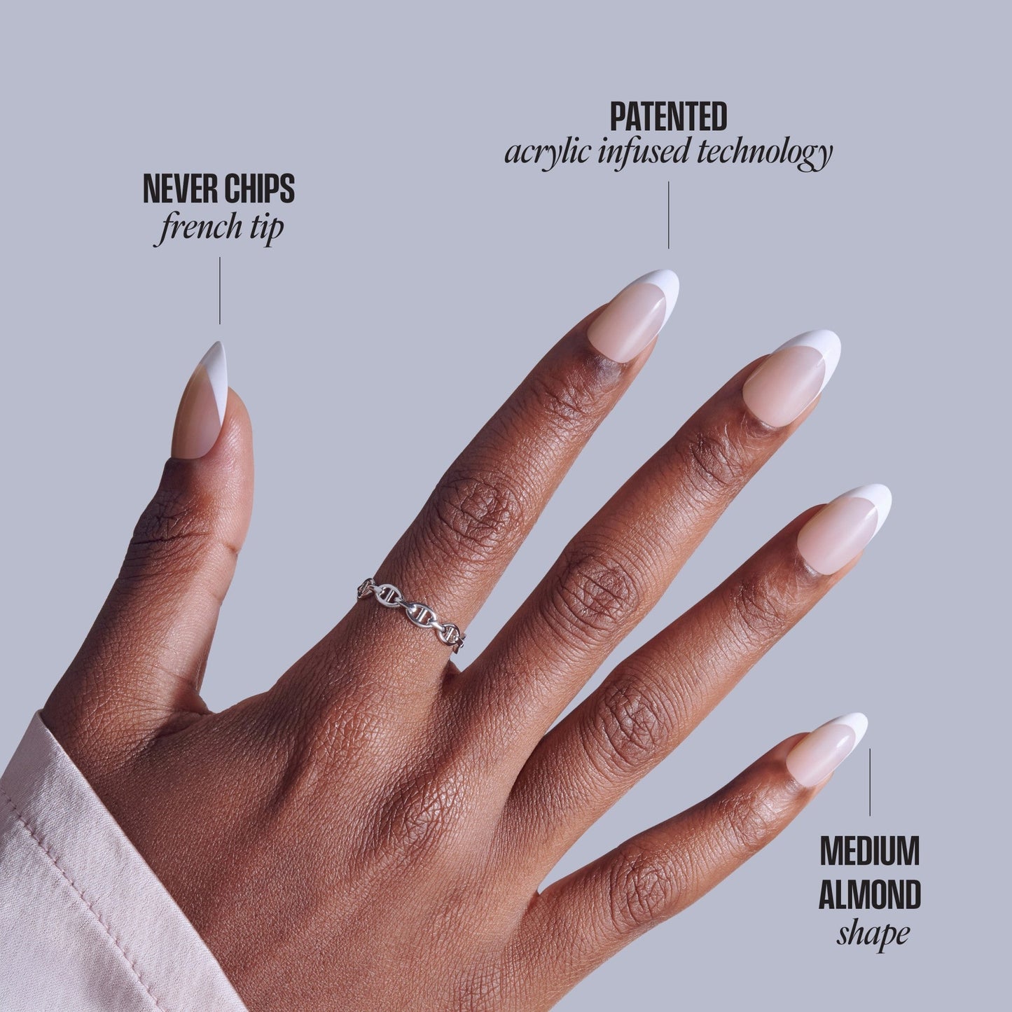 Kiss Core French Press On Fake Glue Nails - Curiosity | French Tips, White, Medium, Almond