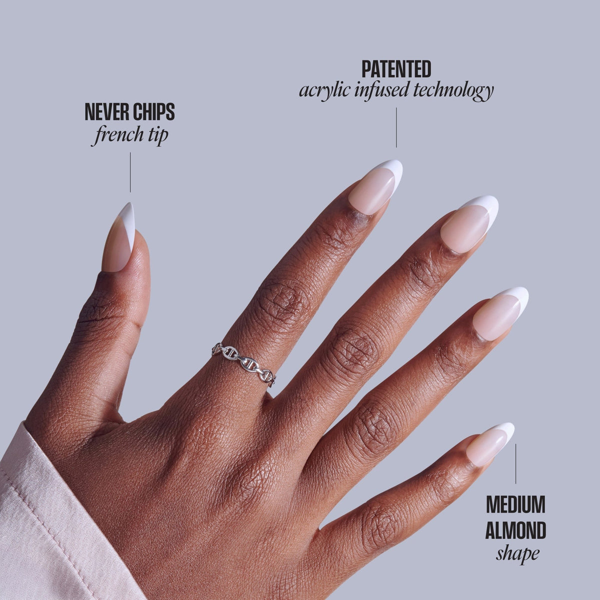 Kiss Core French Press On Fake Glue Nails - Curiosity | French Tips, White, Medium, Almond