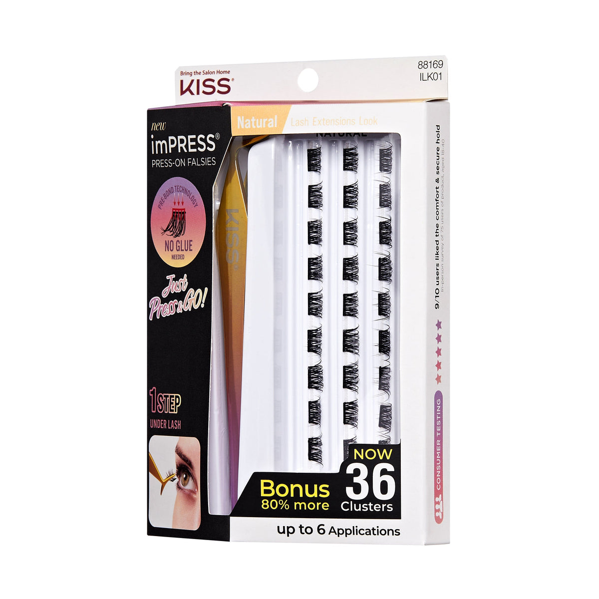 Impress Falsies Pre-Glued False Eyelashes Starter Kit - Natural | 36 Lash Clusters, With Applicator, 12mm-14mm