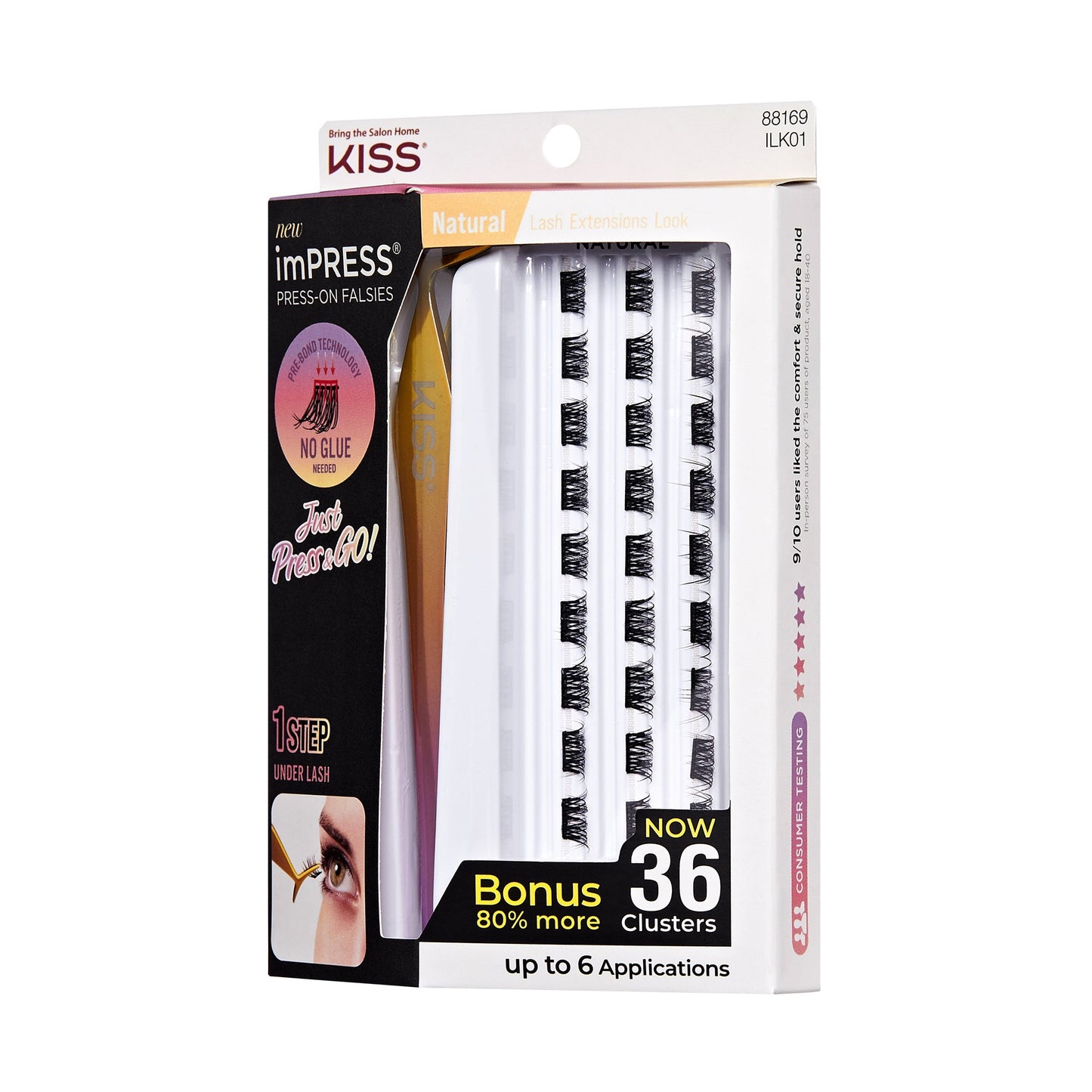 Impress Falsies Pre-Glued False Eyelashes Starter Kit - Natural | 36 Lash Clusters, With Applicator, 12mm-14mm