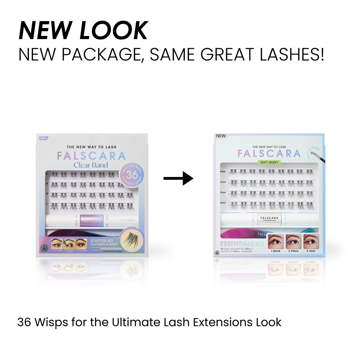 Falscara Soft Wispy Essentials Kit | DIY False Lash Extensions, Cluster Lash, Wispy Lashes, 36 Wisps, 8mm-12mm