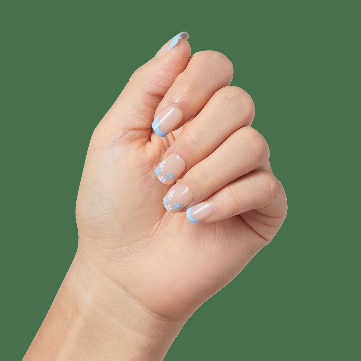 Impress French No Glue Fake Press On Nails - Snooze | French Design, Blue, Short, Squoval, Manicure