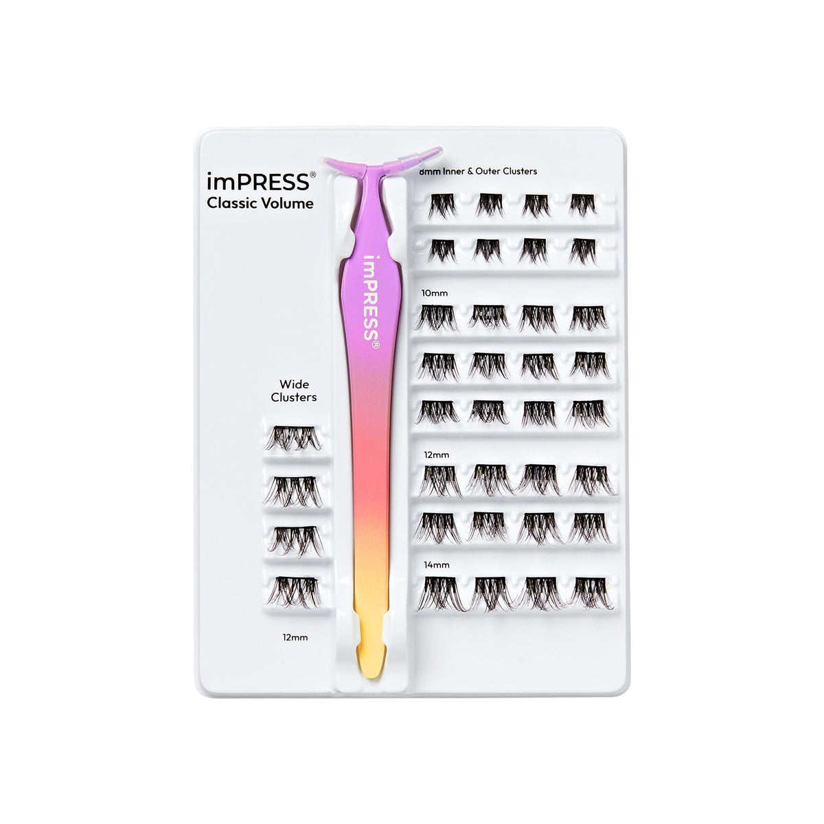Impress Falsies Pre-Glued False Eyelashes Starter Kit - Classic Volume | 36 Lash Clusters, With Applicator, 12mm-14mm