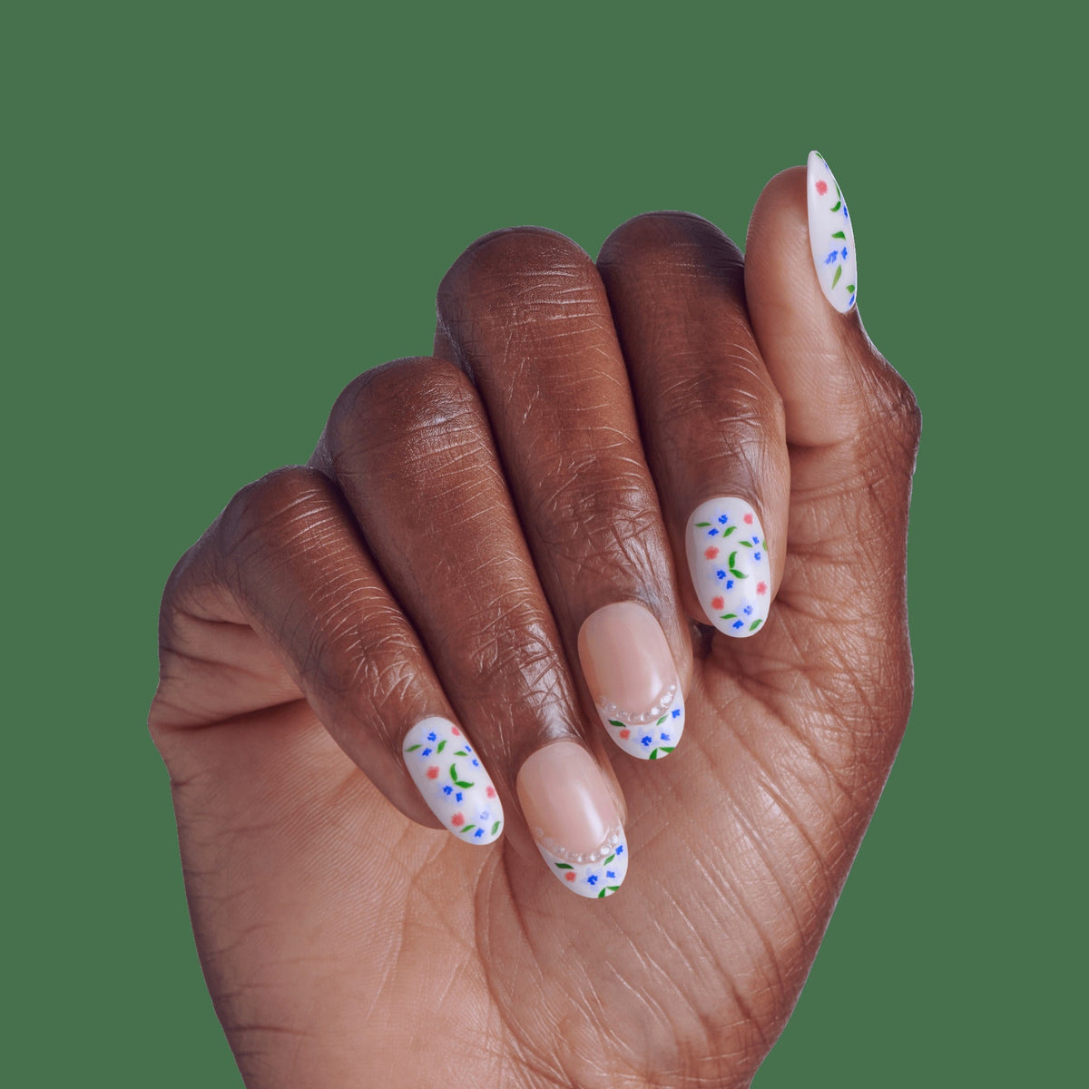 Impress Design No Glue Fake Press On Nails - Happy Mood | French Design, Multicolor, Medium, Oval, Manicure
