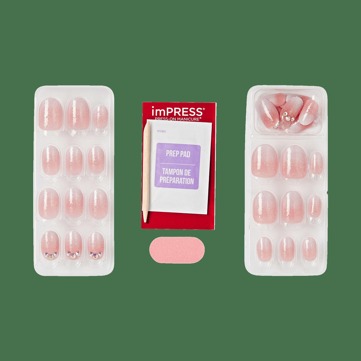 Impress Design No Glue Fake Press On Nails - Even Better | 3D & Jewel Design, Pink, Short, Oval, Manicure