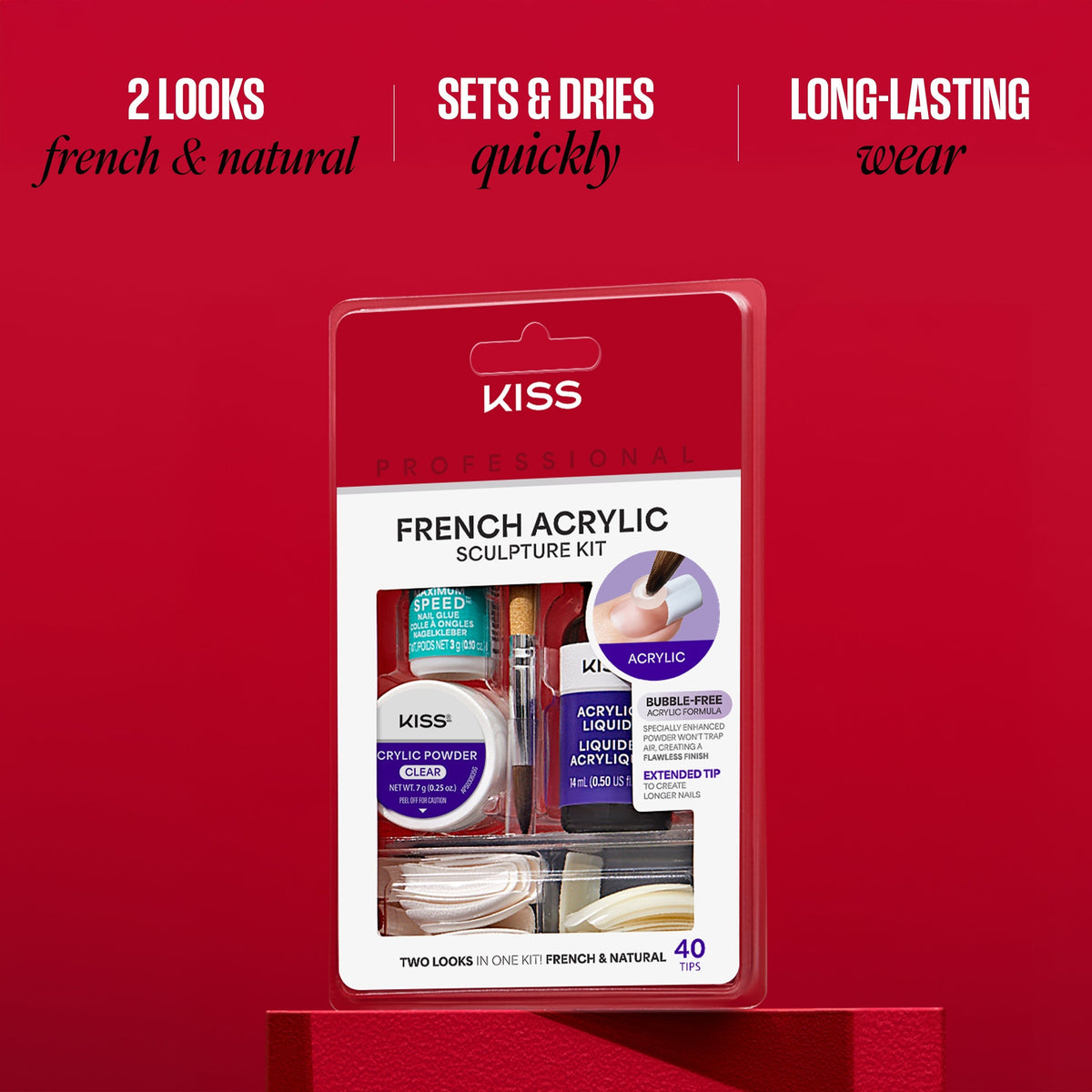 Kiss French Acrylic Sculpture Kit System | 20 French & 20 Natural Acrylic Tips, Starter Kit