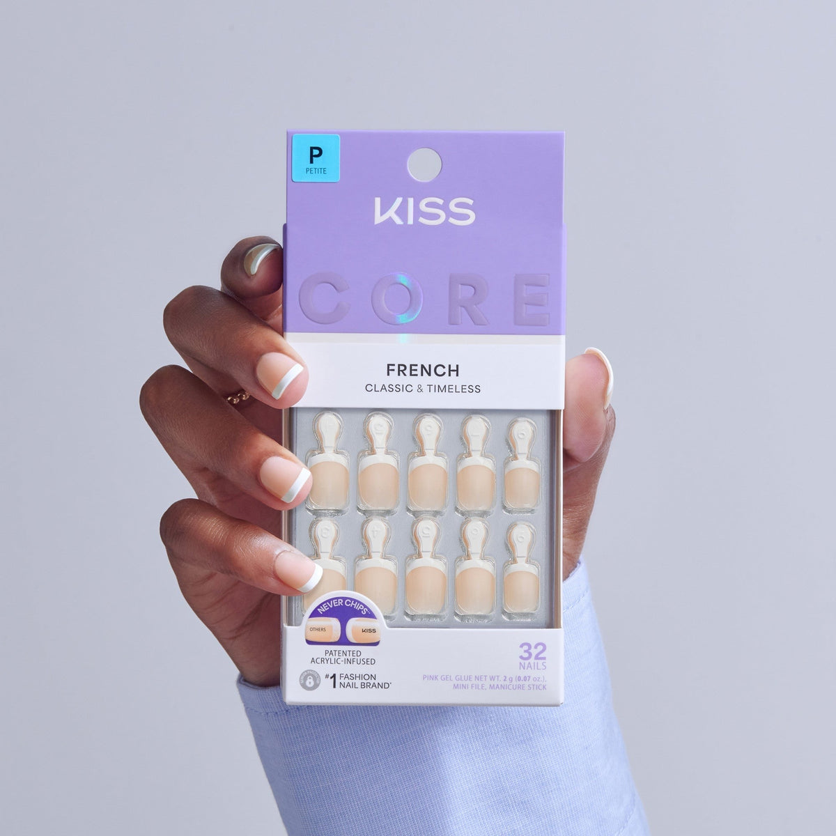 Kiss Core French Press On Fake Glue Nails - Perfection | French Tips, White, Petite, Squoval