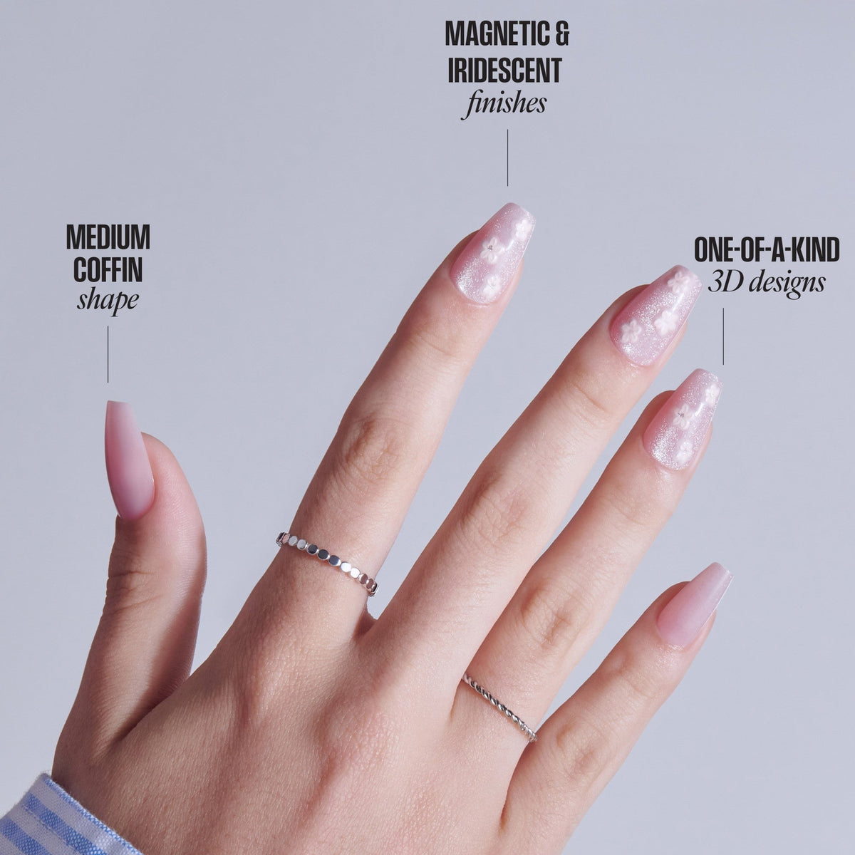 Kiss Nail Drip Press On Fake Glue Nails - Harmonious | 3D & Jewel Design, Pink, Medium, Coffin