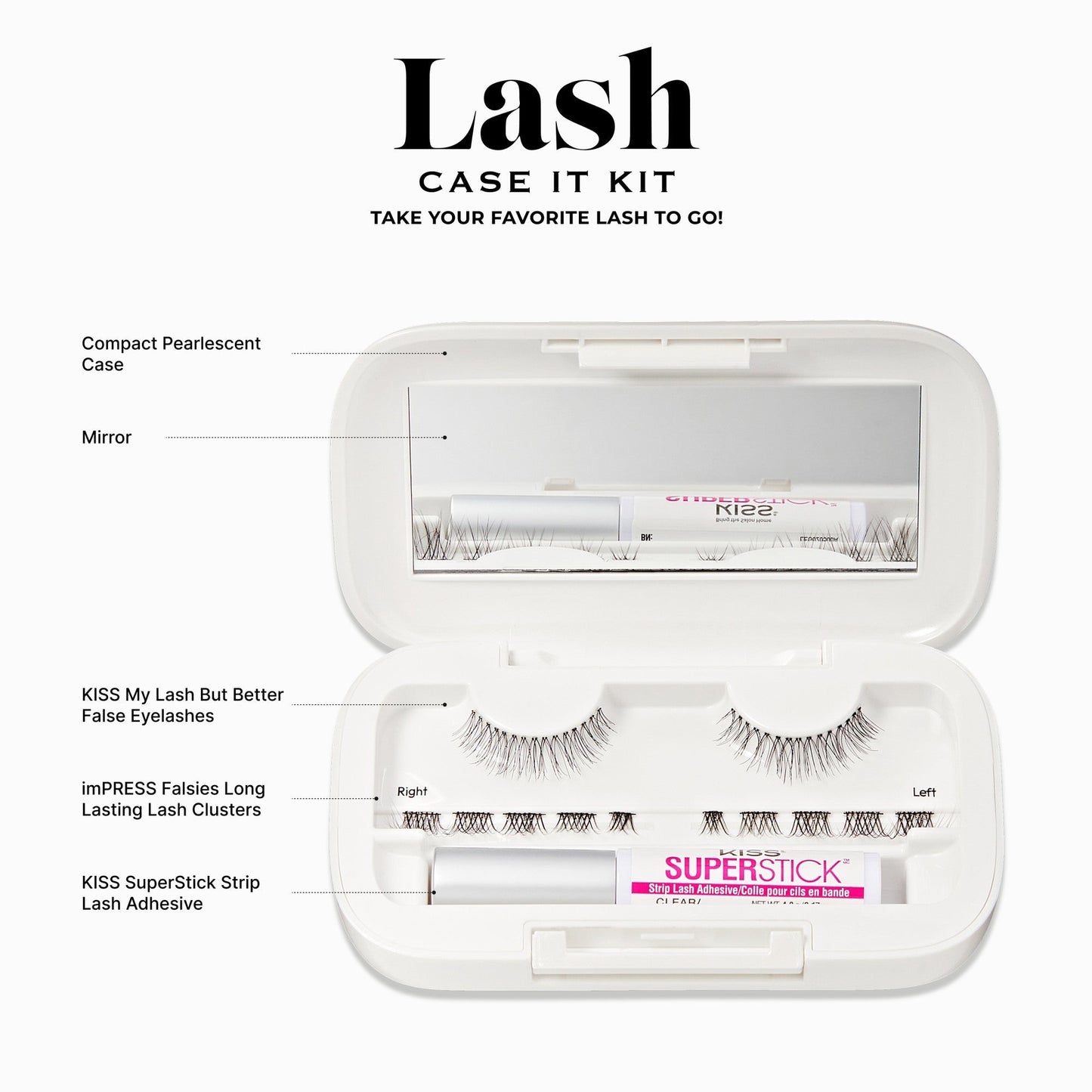 Kiss Lash Case Kit False Eyelashes Trial Kit, Starter Kit | 1 Pair of Lashes, 10 Clusters, Strip Lashes, Cluster Lashes, 7mm-14mm